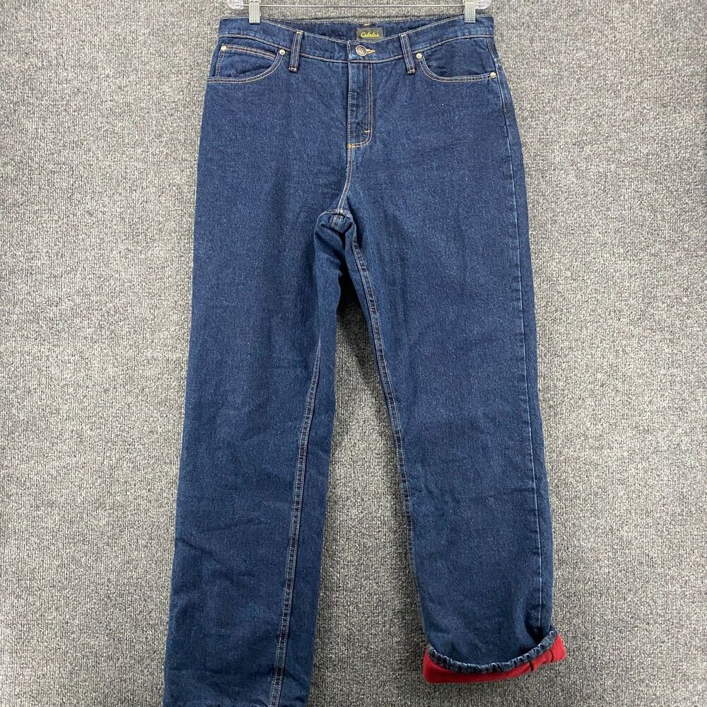 Cabelas Jeans Womens 12 Blue Red Fleece Lined Straight Workwear‎ Outdoor Winter